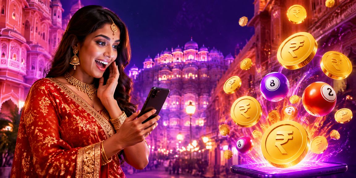 Indian woman registering online for lottery on mobile in Jaipur