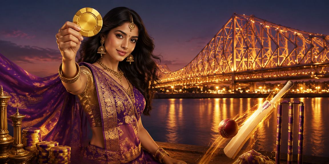 Kolkata night view of Howrah Bridge with cricket fans engaging p40 IPL promotions
